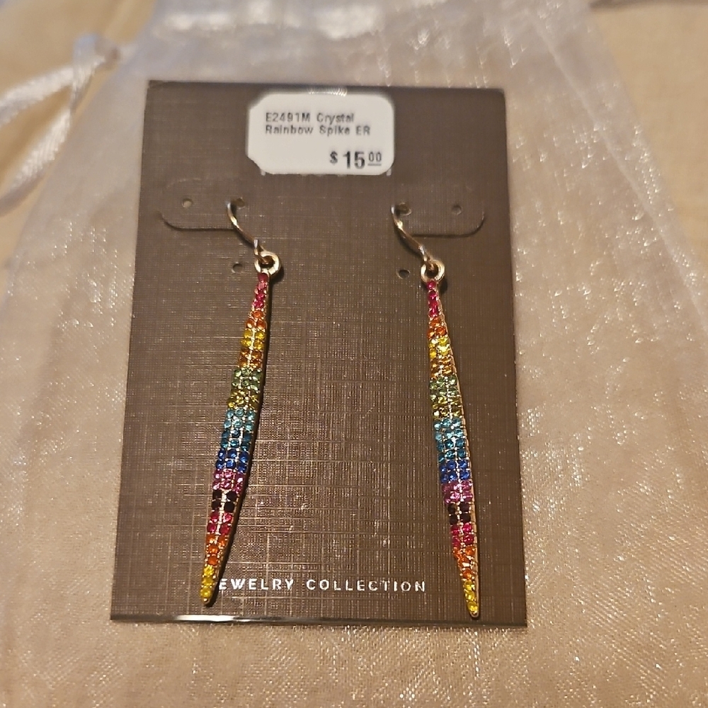 Rainbow & Gold Toned Slender Lightweight Dangle Earrings NWT
